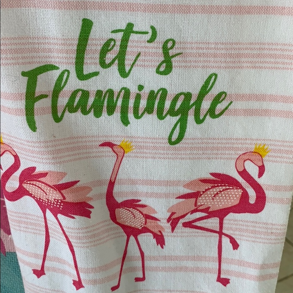 FLAMINGO KITCHEN TOWEL hand dish towel NWT flamingo SUMMER green pink BEACH